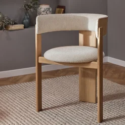 Chaise en tissu bouclette avec accoudoirs - blanc