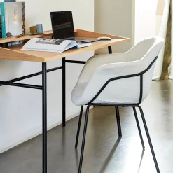 Chaise en tissu bouclette avec accoudoirs - blanc