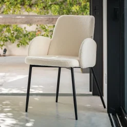 Chaise en tissu bouclette avec accoudoirs - blanc
