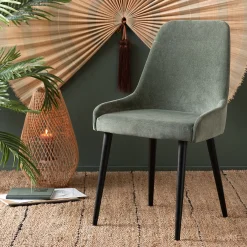 Chaise en tissu effet velours - vert cèdre