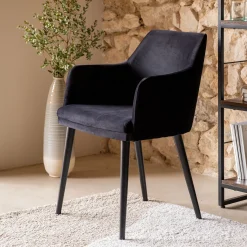 Chaise en tissu effet velours avec accoudoirs - noir
