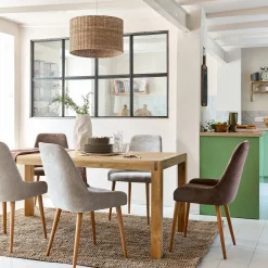 Chaise en tissu effet velours et piètement naturel - beige