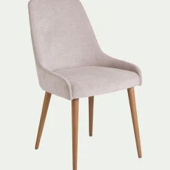 Chaise en tissu effet velours et piètement naturel - beige