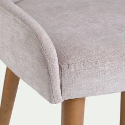 Chaise en tissu effet velours et piètement naturel - beige