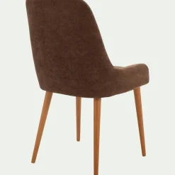 Chaise en tissu effet velours et piètement naturel - marron