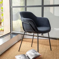 Chaise en velours côtelé avec accoudoirs - bleu autan