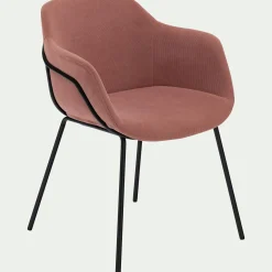 Chaise en velours côtelé avec accoudoirs - rose