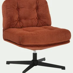 Chaise pivotante en velours côtelé et piétement en fer - brun rustrel