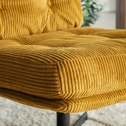 Chaise pivotante en velours côtelé et piétement en fer - jaune argan
