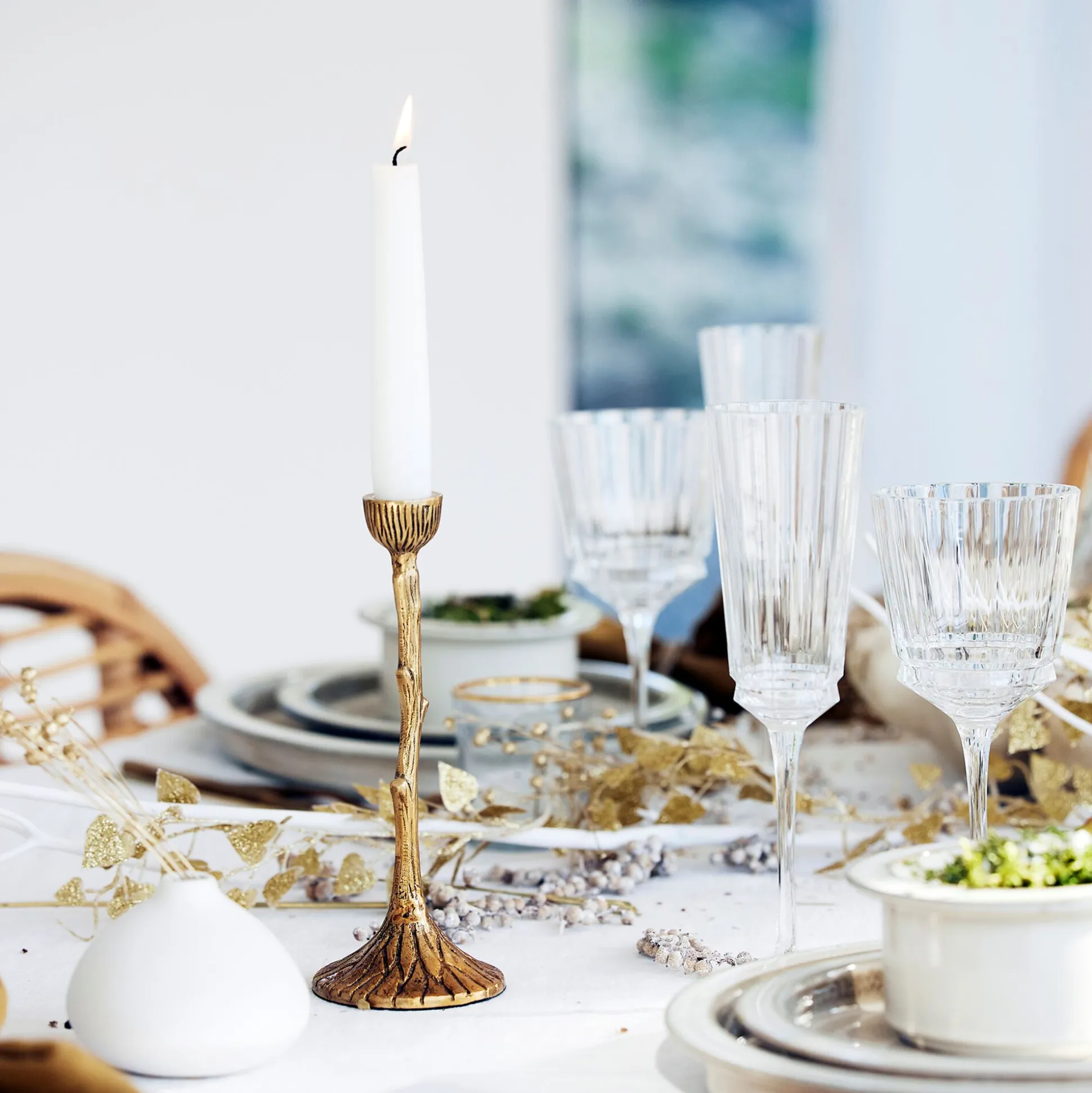 Chandelier effet bois en laiton H20cm - doré