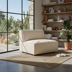 Chauffeuse en tissu tramé - beige