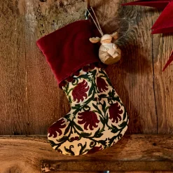 Chaussette déco de Noël motif floral - rouge