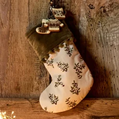 Chaussette déco de Noël motif floral - vert