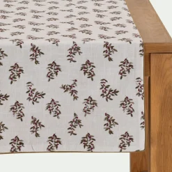 Chemin de table en coton motif floral 50x150cm - blanc