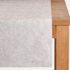 Chemin de table motif laurier en lin et coton - beige 50x150cm