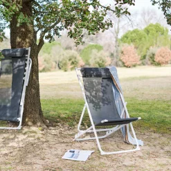 Chilienne en acier et toile enduite 3 positions - gris ardoise