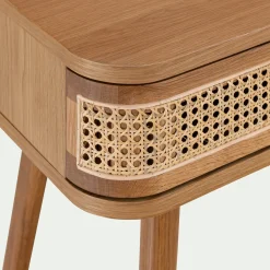 Coiffeuse 2 tiroirs en chêne et rotin - bois clair