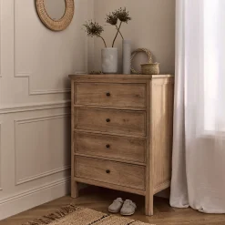 Commode 4 tiroirs en bois d'orme et de pin - bois clair