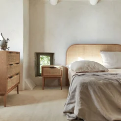 Commode 3 tiroirs en bois et cannage - bois clair