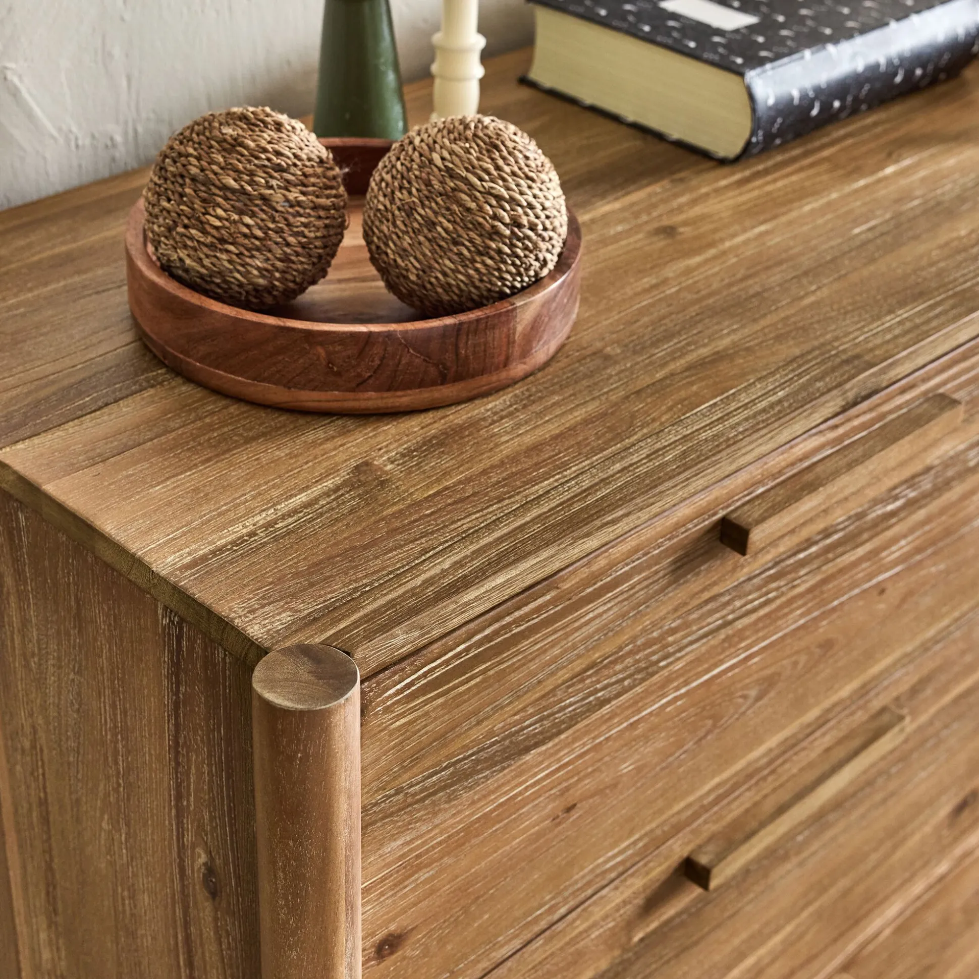 Commode 6 tiroirs en bois d'acacia massif - bois clair