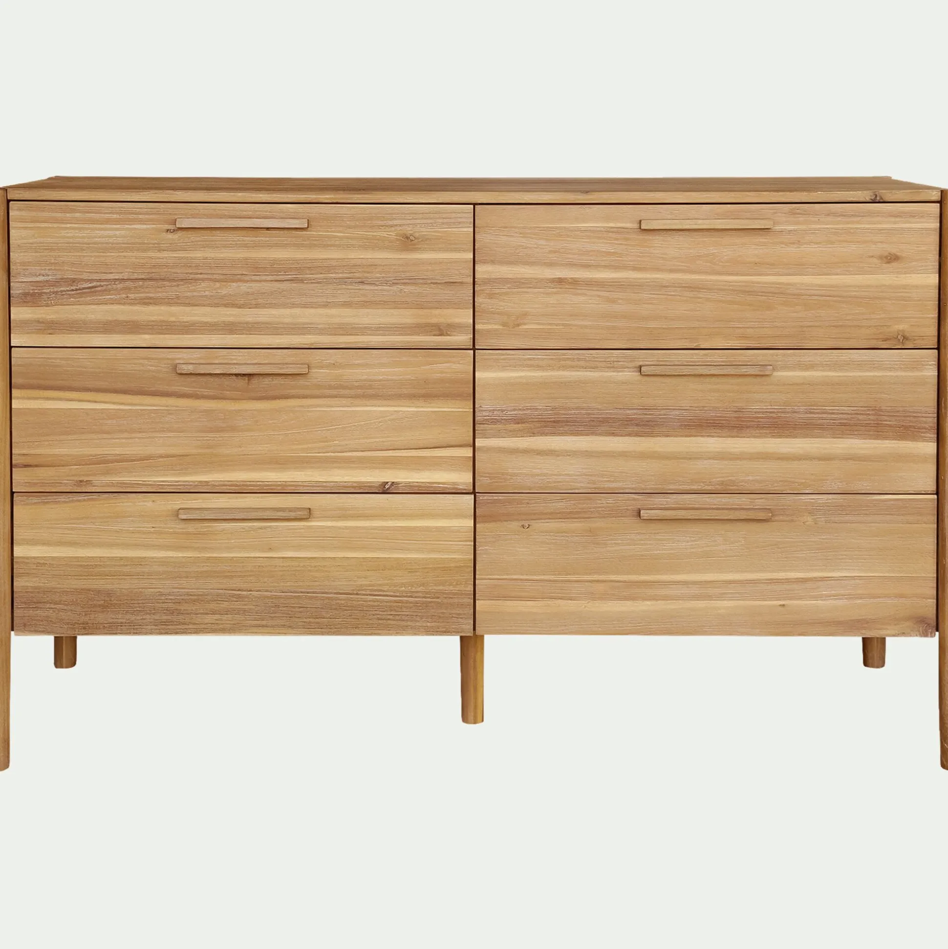 Commode 6 tiroirs en bois d'acacia massif - bois clair