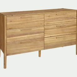 Commode 6 tiroirs en bois d'acacia massif - bois clair