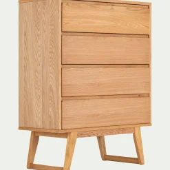 Commode 4 tiroirs en plaqué chêne - bois clair