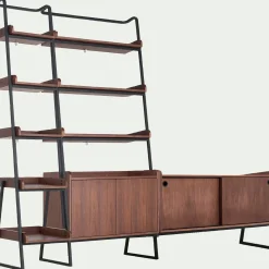 Composition bibliothèque avec meuble TV en bois de noyer - bois foncé