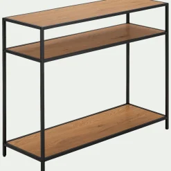 Console 3 plateaux en métal et effet chêne L120xP35xH79cm - bois foncé