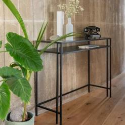 Console en verre et acier - noir L100xP35xH78cm
