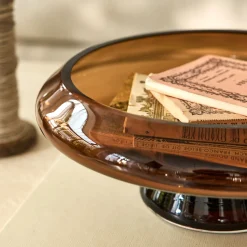 Coupe décorative sur pied en verre D26cm - brun rustrel