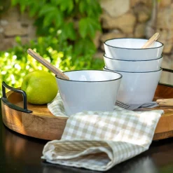 Coupelle en grès avec liseré noir D13cm - blanc