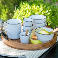 Coupelle en grès avec liseré noir D13cm - blanc