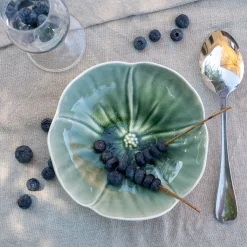 Coupelle fleur en grès D16cm - vert olivier