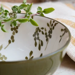 Coupelle motif végétal en porcelaine D11,7cm - vert