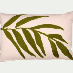 Coussin à broderie végétale en coton 40x60cm - vert