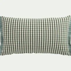 Coussin à carreaux en coton finition volant 30x50cm - bleu