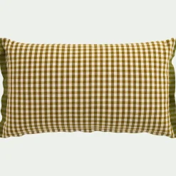 Coussin à carreaux en coton finition volant 30x50cm - marron