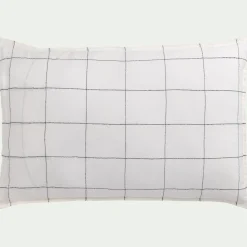 Coussin à carreaux en lin 40x60cm - blanc