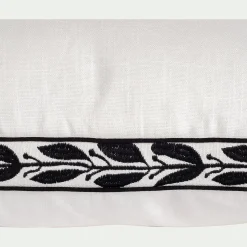 Coussin à frise brodée en coton 45x45cm - blanc