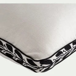 Coussin à frise brodée en coton 45x45cm - blanc