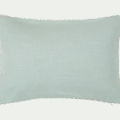 Coussin à passepoil bicolore en coton 30x50cm - bleu calaluna
