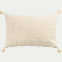 Coussin à pompons en coton 40x60cm - blanc