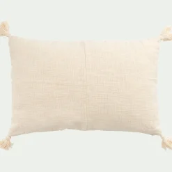 Coussin à pompons en coton 40x60cm - blanc