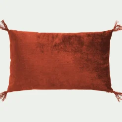 Coussin à pompons en velours 30x50cm - brun rustrel