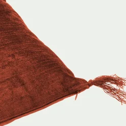 Coussin à pompons en velours 30x50cm - brun rustrel