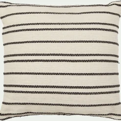 Coussin à rayures brodées en coton 45x45cm - noir et écru