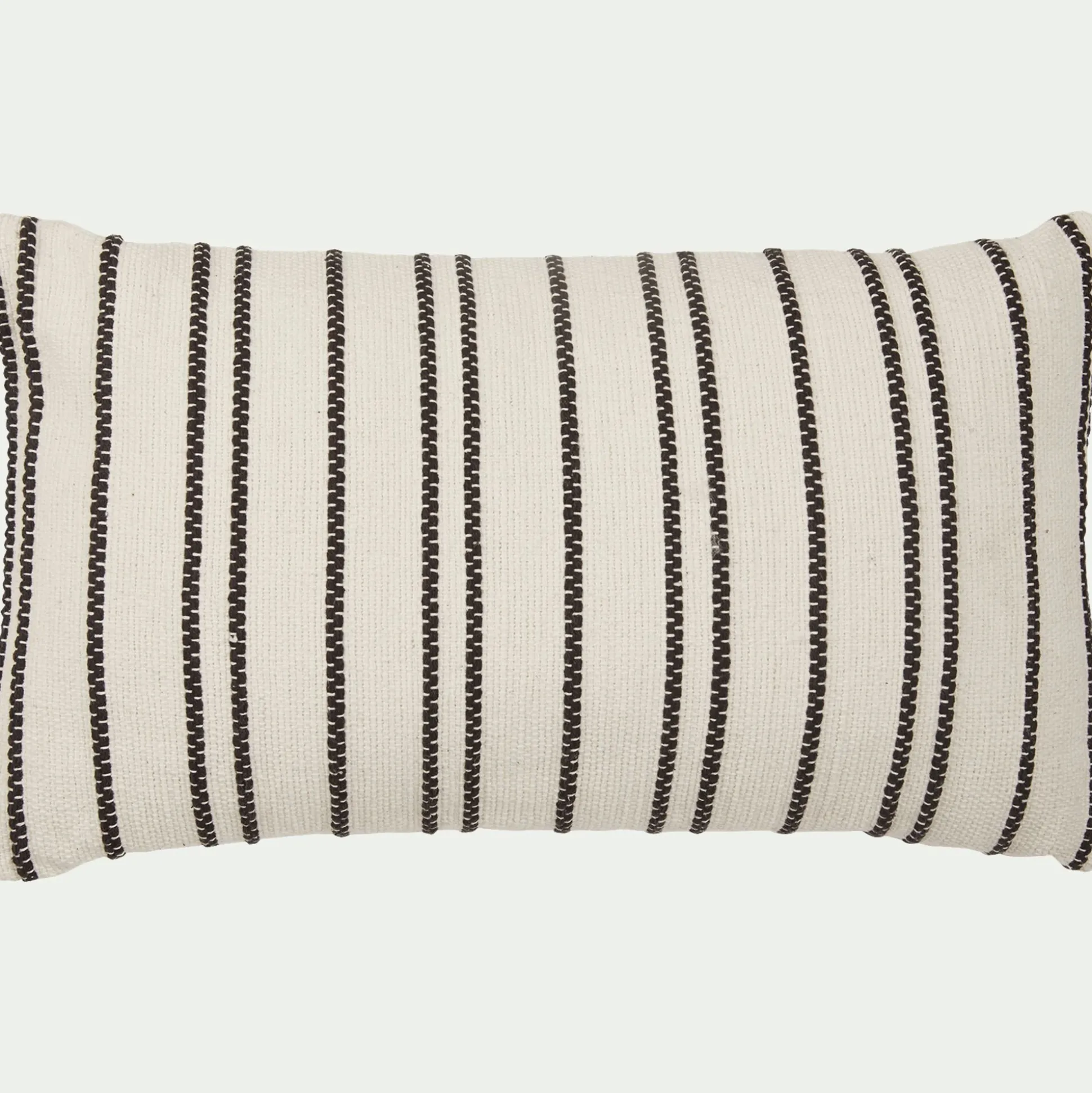 Coussin à rayures brodées en coton 30x50cm - noir et écru
