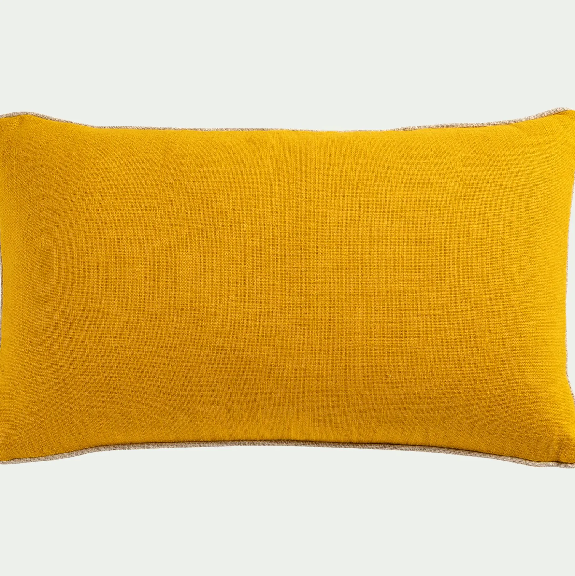Coussin avec passepoil en lin et coton 30x50cm - jaune argan