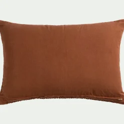 Coussin avec surpiqûres Kantha en lin et coton 40x60cm - brun rustrel